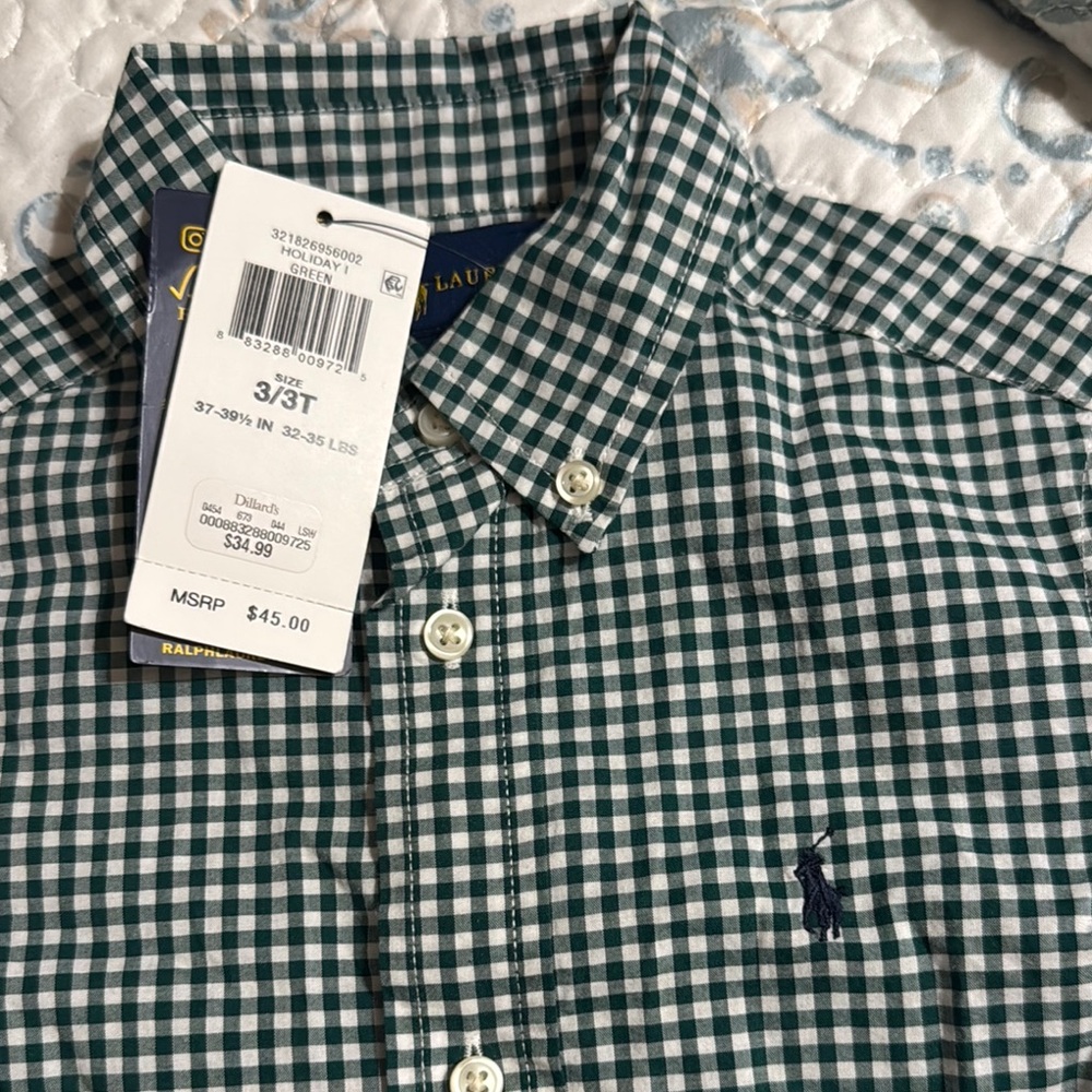 Ralph Lauren Green Checkered Kids Polo
